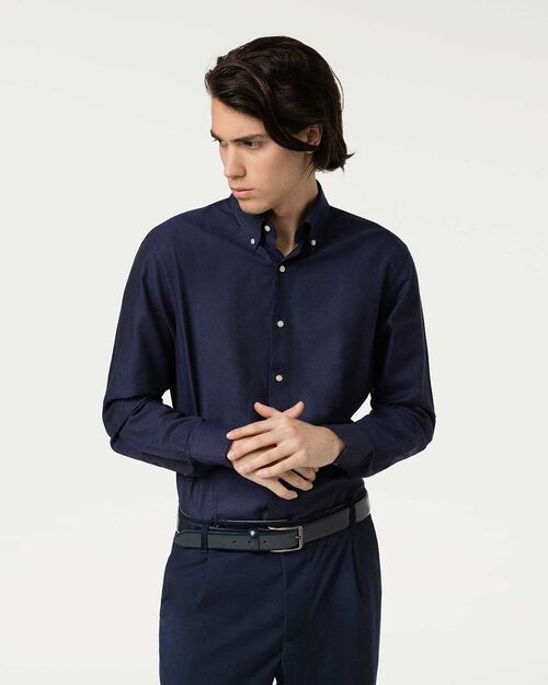 Camicia blu bottonatura nascosta, BLUE