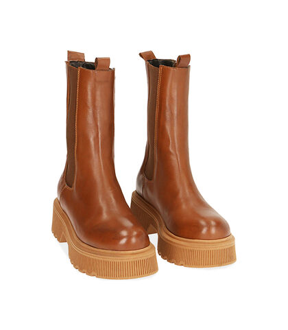 Chelsea boots cognac in pelle, tacco 5,5 cm, Valerio 1966, 18L6T4029PECOGN035, 002