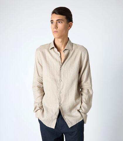 Camicia da uomo in lino beige, Valerio 1966, 25Z3T2302LNBEIG38, 001