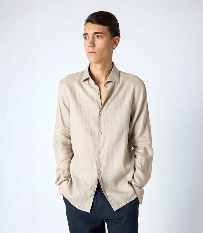 Camicia da uomo in lino beige, Valerio 1966, 25Z3T2302LNBEIG39