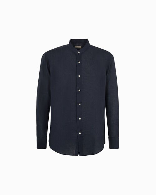 Camicia blu colletto alla coreana, BLUE