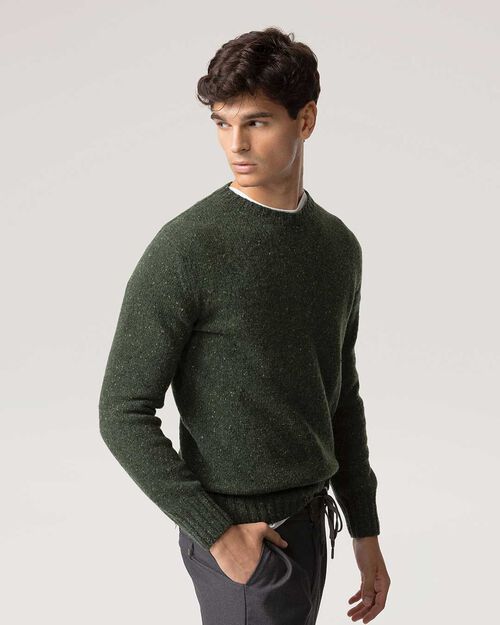 Maglione verde girocollo effetto m&eacute;lange, GREEN