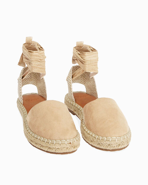 Espadrillas lace-up beige in microfibra, BEIGE