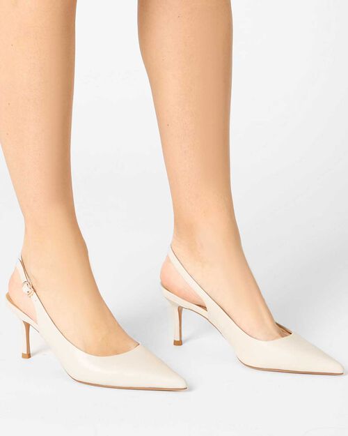 D&eacute;collet&eacute; slingback donna in pelle panna, CREAM