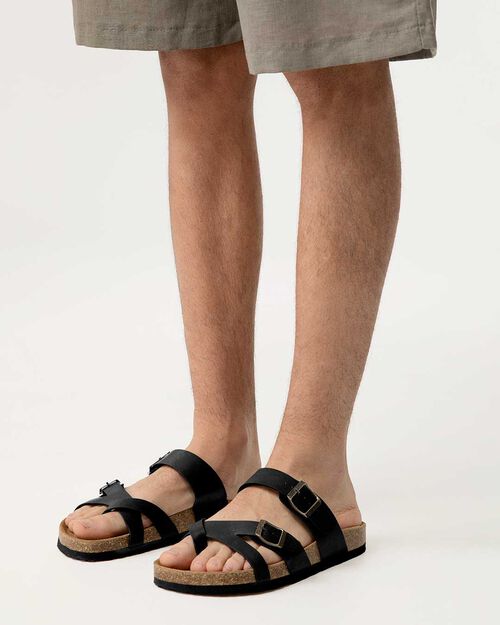 Sandali fussbett neri con fibbie argentate, BLACK