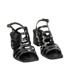 Sandalo da donna in vacchetta intrecciata nero, tacco largo 7,5 cm, Valerio 1966, 2572T6539VANERO036, 003 preview