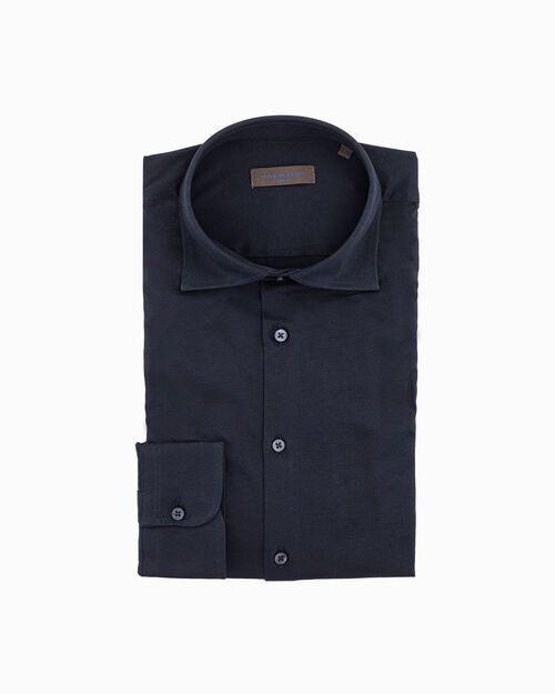 Camicia blu in cotone a manica lunga, BLUE