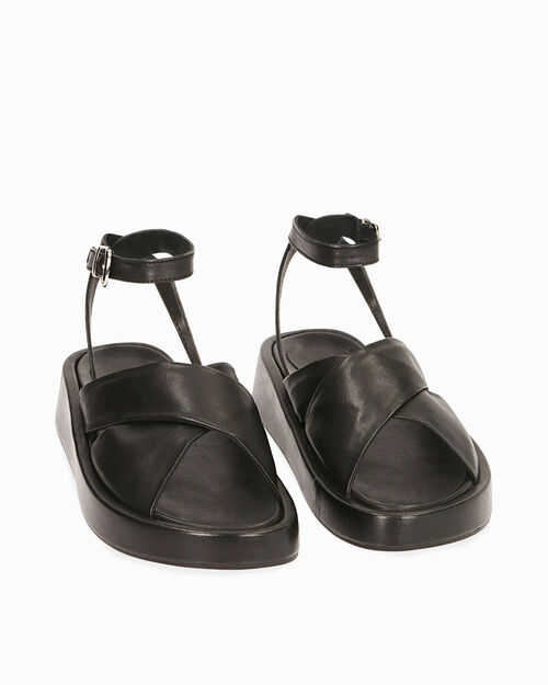 Sandali neri in pelle, zeppa 2,5 cm , BLACK