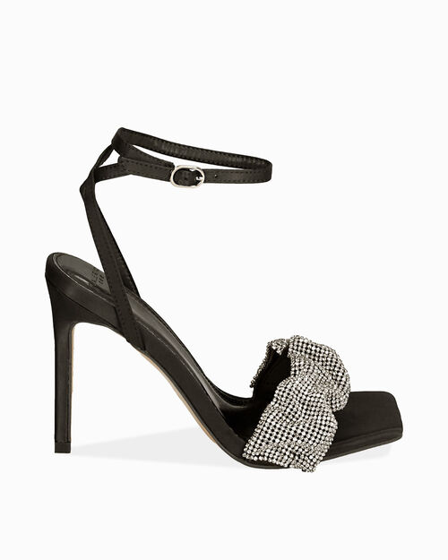 Sandali neri in raso, tacco 10 cm , BLACK