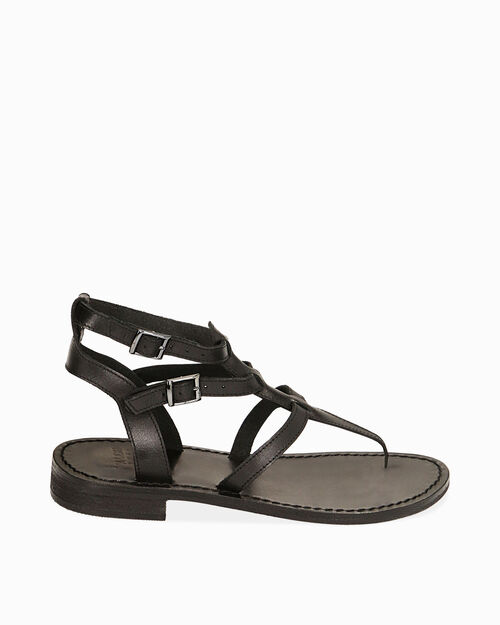 Sandali infradito cage in pelle, BLACK