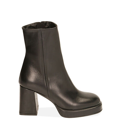 Ankle boots platform neri in pelle, tacco 8,5 cm , Valerio 1966, 20A5T0603PENERO035, 001