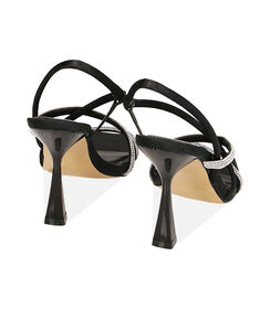 Sandali neri in raso, tacco 9,5 cm, Valerio 1966, 2121T0110RSNERO036, 003 preview