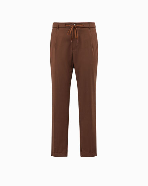 Pantaloni cognac con coulisse e pince, COGNAC