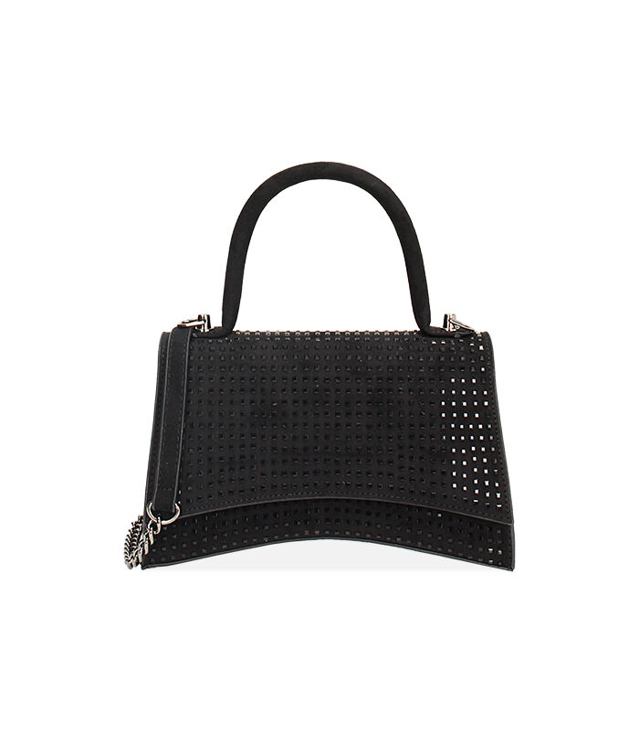 Borsa a tracolla in microfibra nera con pietre nere, Valerio 1966, 2451T6010MPNENEUNI