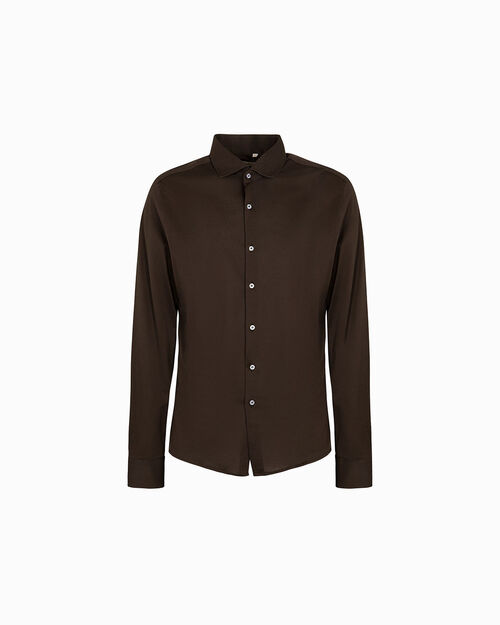 Camicia marrone testa di moro con bottoni a contrasto, DK BROWN