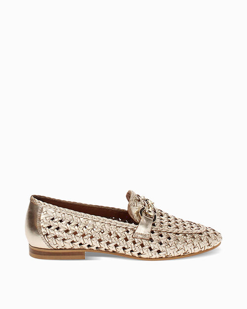 Mocassino da donna in pelle intrecciata oro rosa, MULTI COLOR