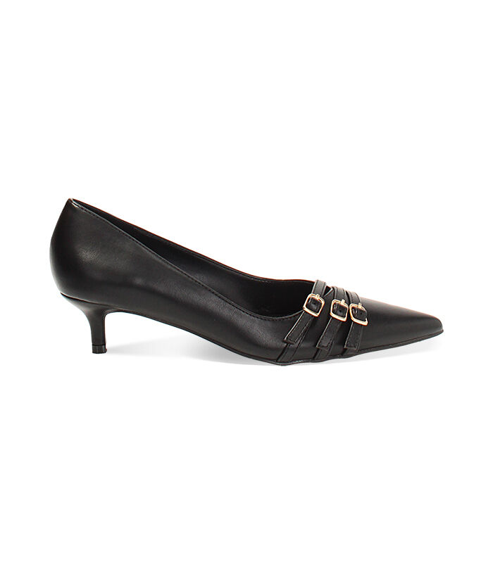 Décolleté nero con fibbie, tacco 4,5 cm, Valerio 1966, 2449T8145EPNERO035