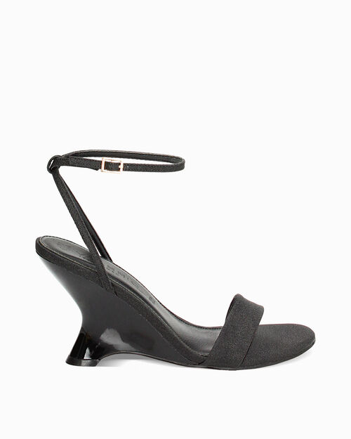 Sandali con zeppa neri glitter, BLACK