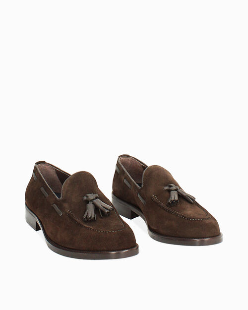 Mocassino in camoscio moro con nappina, DK BROWN