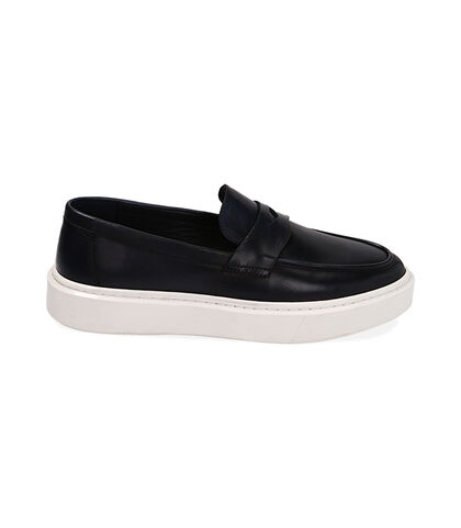 Slip-on blu navy in pelle, Valerio 1966, 2114T6162PEBLUN039, 001