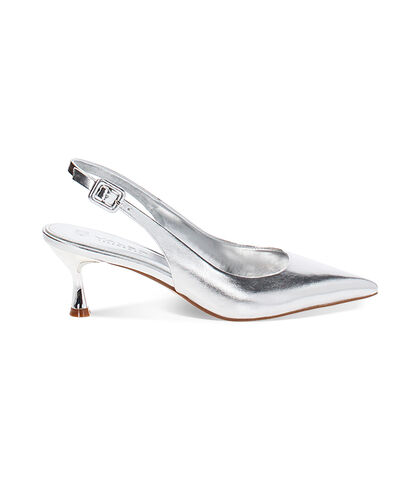 Décolleté slingback da donna argento laminate, Valerio 1966, 2521T8215LMARGE035, 001