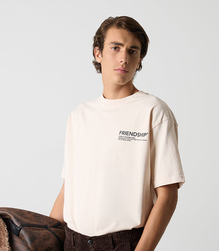 T-shirt da uomo in cotone beige, Valerio 1966, 26J3T1106TSBEIGL