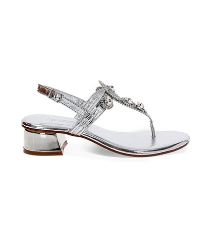 Sandalo infradito da donna in laminato e pietre color argento, Valerio 1966, 2549T6221LPARGE035, 001