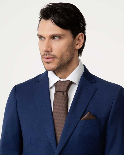 Cravatta marrone pois blu, BROWN