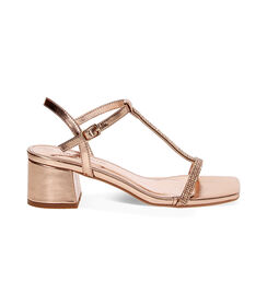 Sandalo da donna con tacco largo in laminato e pietre, color rosa-oro, Valerio 1966, 2549T4515LPRAOR036, 001 preview