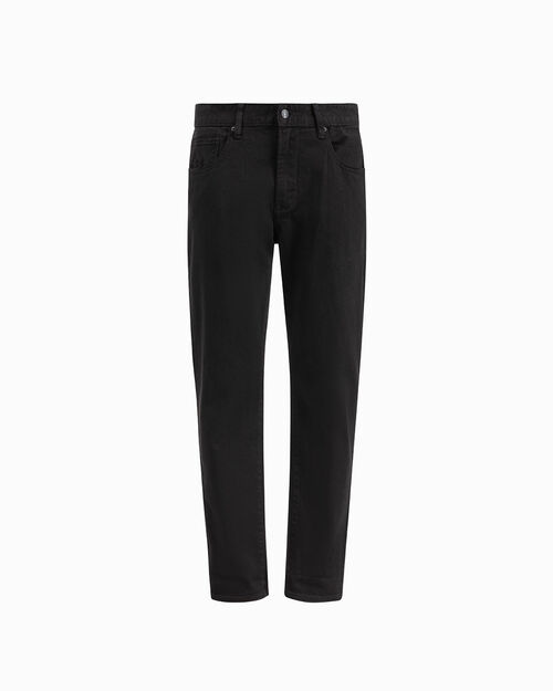Pantalone in tela jeans nero, BLACK