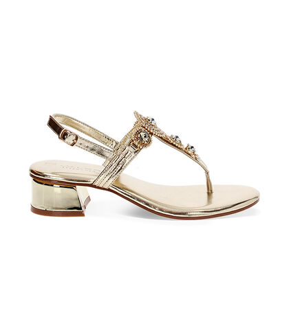 Sandalo infradito da donna in laminato e pietre color oro, Valerio 1966, 2549T6221LPOROG035, 001