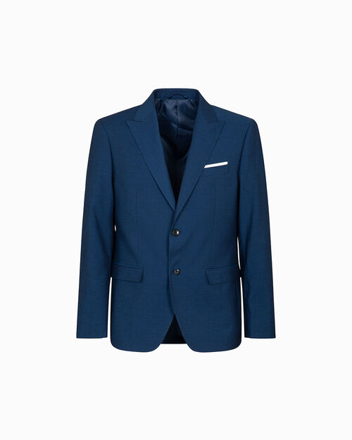 Giacca blu classica con taschino decorativo, BLUE