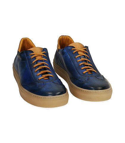 Sneakers blu cobalto in pelle, Valerio 1966, 1953T6565PEBLCO039, 002