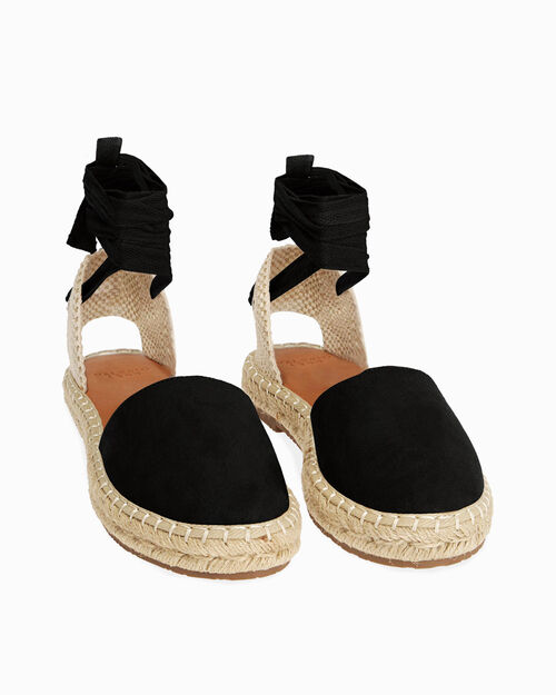 Espadrillas lace-up nere in microfibra, BLACK