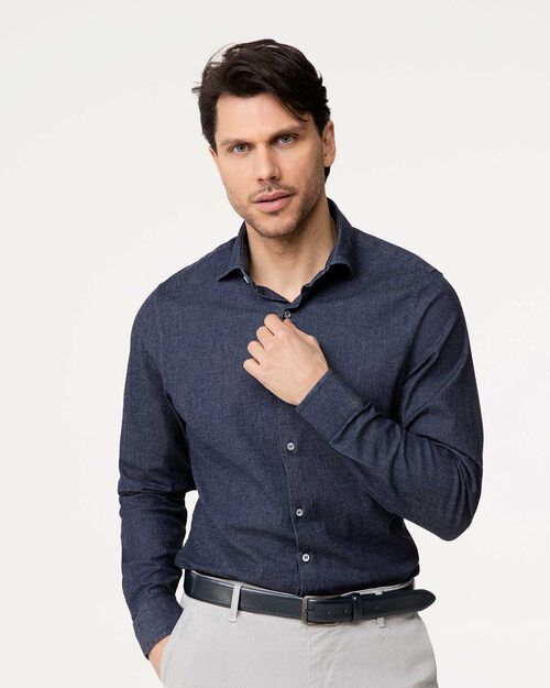 Camicia ml jeans con dettaglio arancione, JEANS