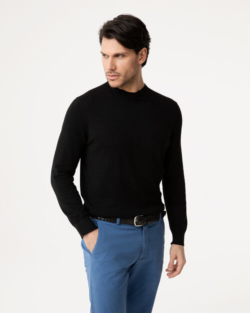 Maglia a maniche lunghe nera con bordi a coste, BLACK