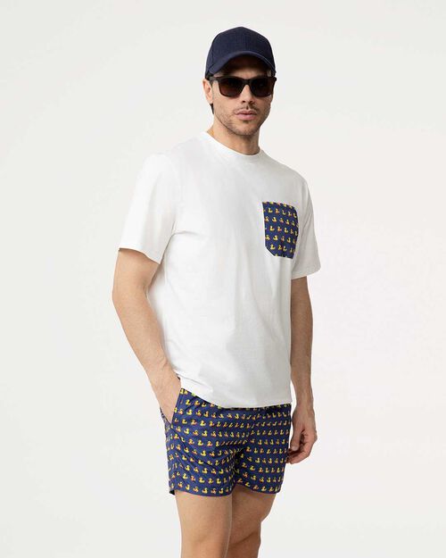T-shirt bianca con taschino fantasia, WHITE