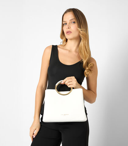 Borsa a mano donna bianca con manico circolare, Valerio 1966, 2523T3636EPBIANUNI, 002