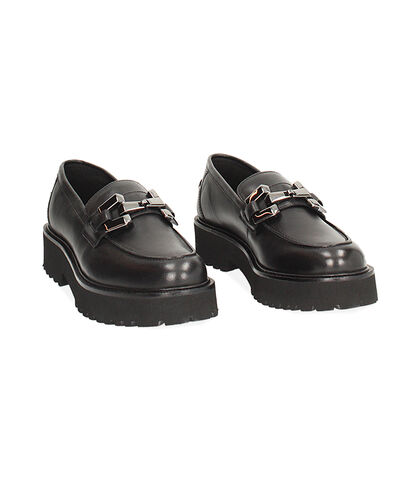 Mocassino nero in pelle con morsetto, Valerio 1966, 24B8T0301PENERO035, 002
