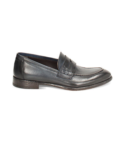 Mocassini da uomo blu in pelle, Valerio 1966, 2553T0051PEBLUE039, 001