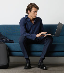 Camicia in cotone blu notte da uomo, Valerio 1966, 26Z3T0030COBLUN38, 003 preview