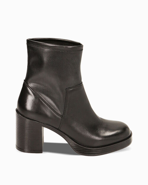 Stivaletti plateau neri in pelle, tacco 8,4 cm, BLACK