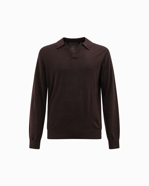 Maglione marrone con colletto, BROWN