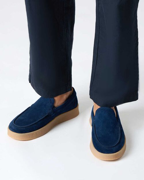 Mocassino da uomo in camoscio blu, BLUE