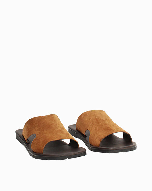 Sandali flat in camoscio camel, CAMEL
