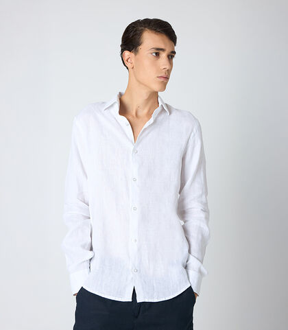 Camicia da uomo in lino bianca, Valerio 1966, 25Z3T2302LNBIAN38, 001