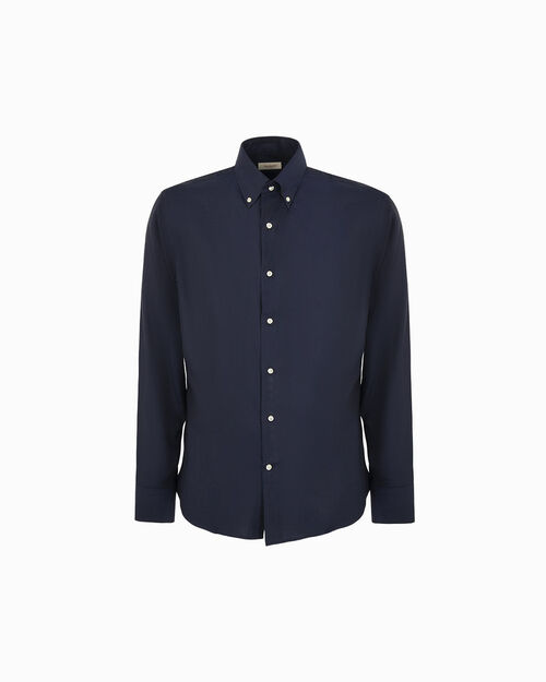 Camicia blu bottonatura nascosta, BLUE