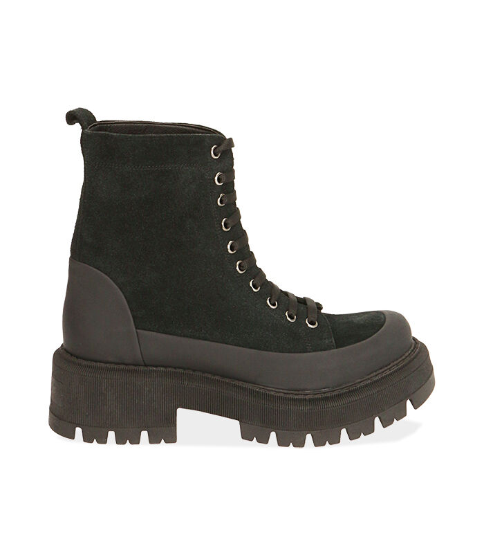 Anfibi da donna neri in camoscio, tacco 5,5 cm | Valerio 1966