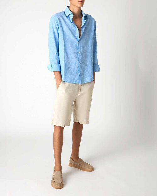 Bermuda da uomo in lino beige, BEIGE