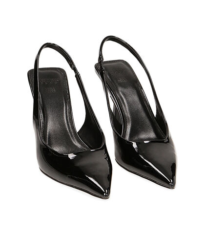Décolleté slingback nere in vernice, tacco 8,5 cm, Valerio 1966, 2121T6121VENERO035, 002